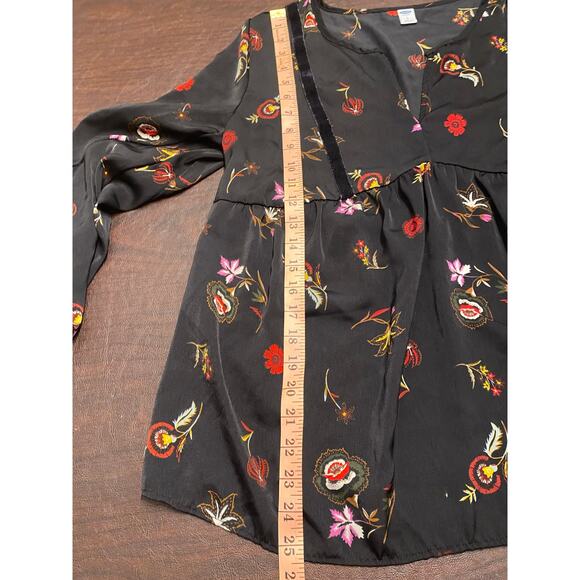 Black Floral Babydoll Tunic V-neck Velvet Trim Long Sleeve Large Whimsigoth Boho - Picture 7 of 8